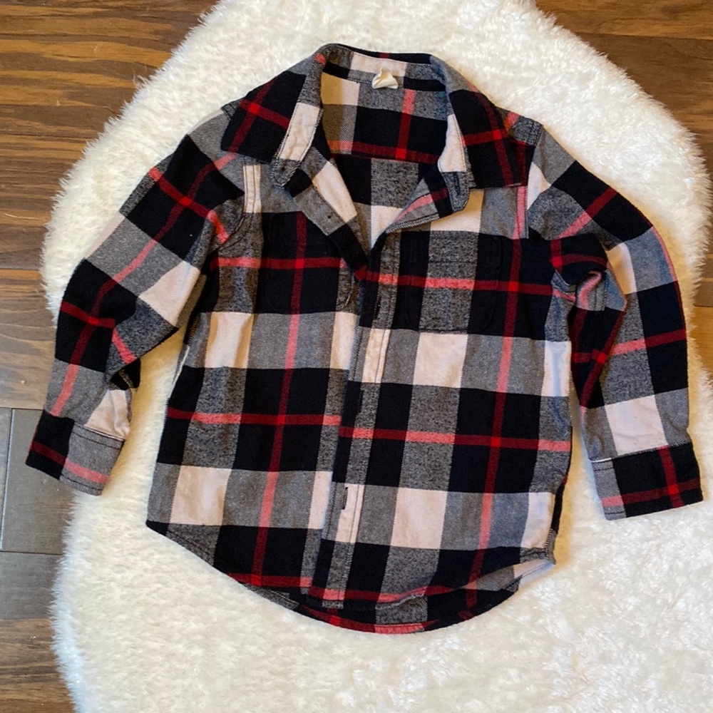 Baby Gap flannel button down black white red 3